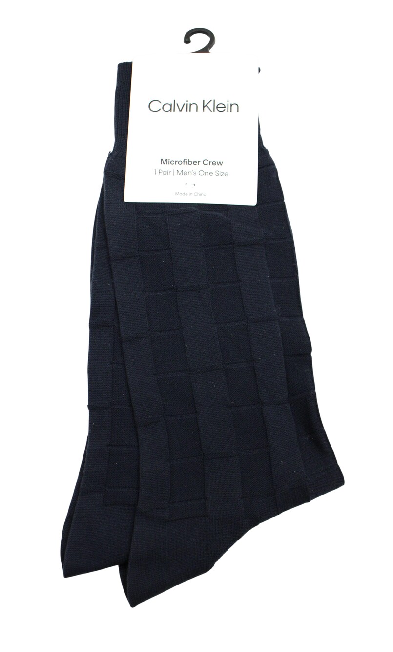 Calvin Klein Socks Mens One Size Navy Microfiber Crew Mid Calf Check Pattern
